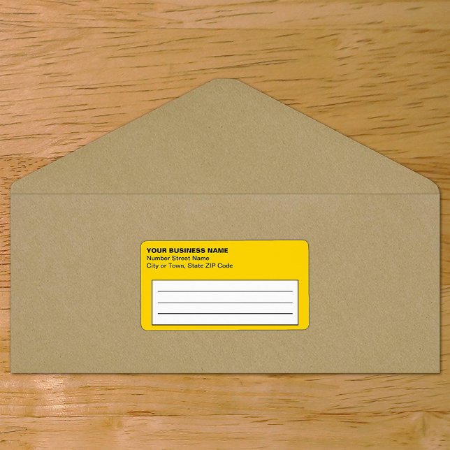 Text Based Yellow Business Shipping Label (Plain text yellow business shipping label on envelope)