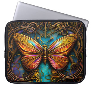 Text Bronze Butterflies on Aqua Blue Laptop Sleeve