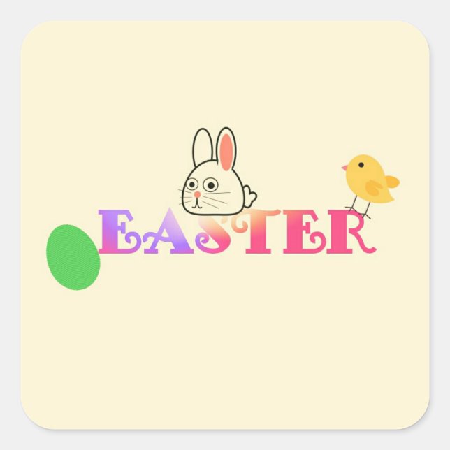 Text, bunny and chic Easter themed Square Sticker (Front)