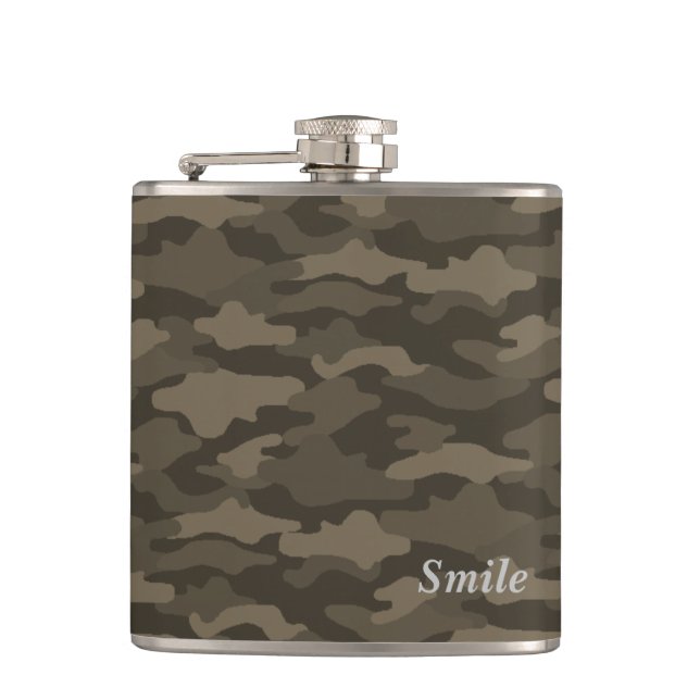 Text Custom Camouflage (Sepia) Flask (Front)