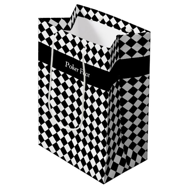 Text Custom Check (Black× White) Medium Gift Bag (Front Angled)