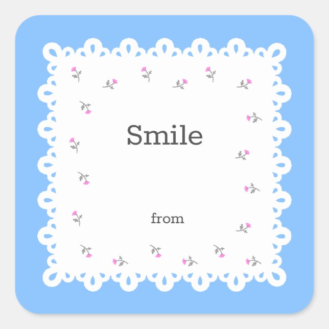 Text Custom Open & Lace (Blue) Square Sticker (Front)