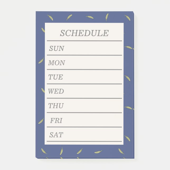 Text Custom Weekly Schedule Feather (Blue) Post-it Notes (Front)