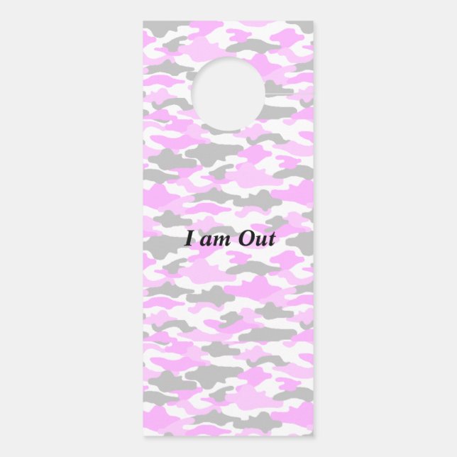 Text Customization Camouflage White Pink Doorknob  Door Hanger (Back)