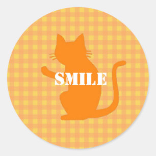 Text Customization CAT Check Orange Classic Round Sticker