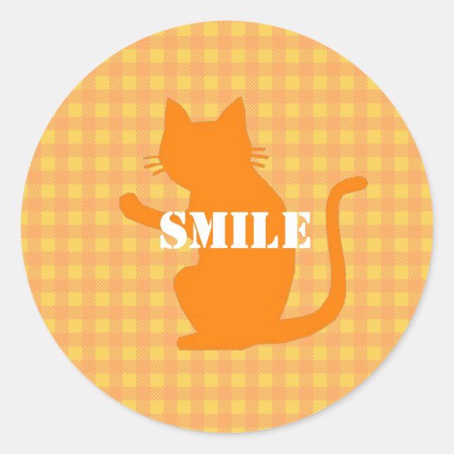 Text Customization CAT Check Orange Classic Round Sticker (Front)