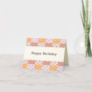 Text Customization Happy Birthday Patchwork Pink Card