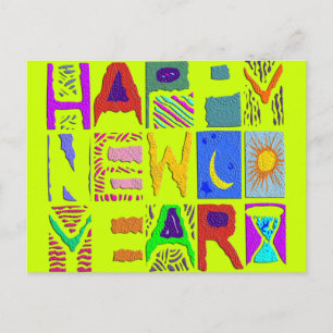 Text Design "Happy New Year" Holiday Postcard