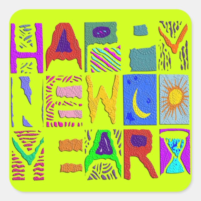 Text Design "Happy New Year" + your backgrond Square Sticker (Front)