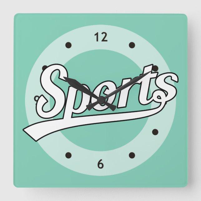Text Design: SPORTS white + your own text & ideas Square Wall Clock (Front)