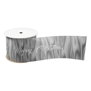 Text   Elegant Christmas silver Faux Satin Graphic Ribbon