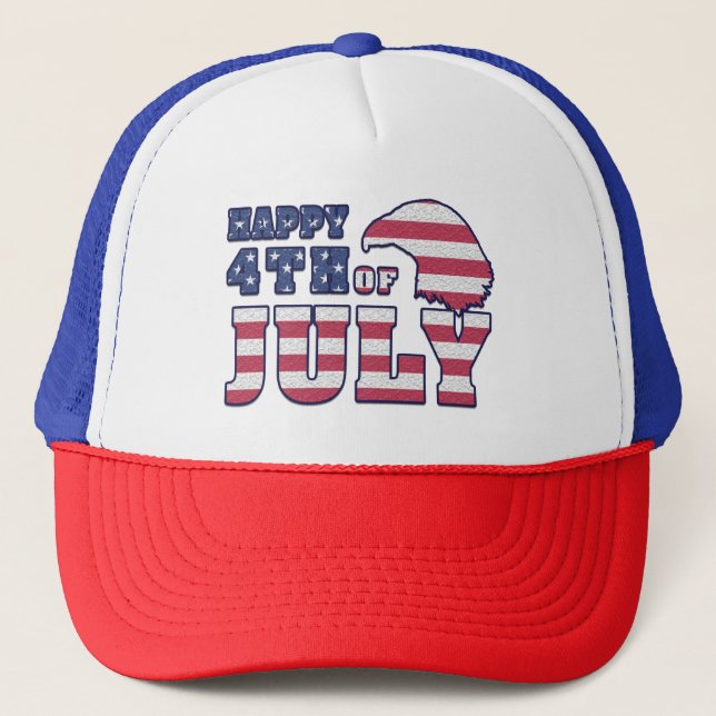 Text in Colours of the American Flag and Eagle Trucker Hat (Front)