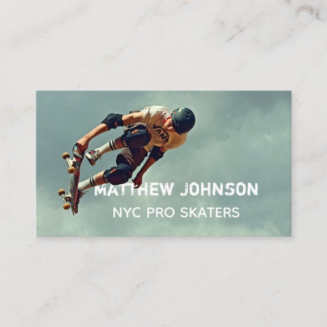 Text Integrated Skateboard Photo Business Card (Front)
