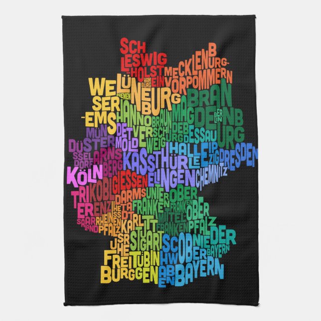 Text Map of Germany Map Tea Towel (Vertical)