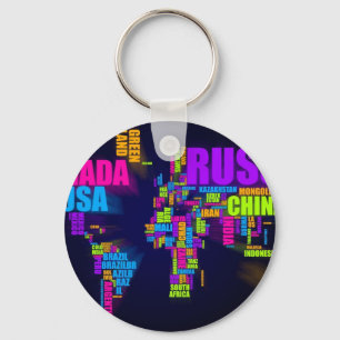 Text Map of the World Key Ring