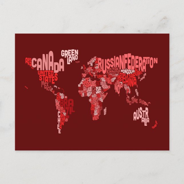 Text Map of the World Map Postcard (Front)