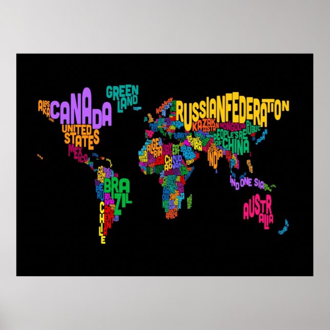 Text Map of the World Poster (Front)