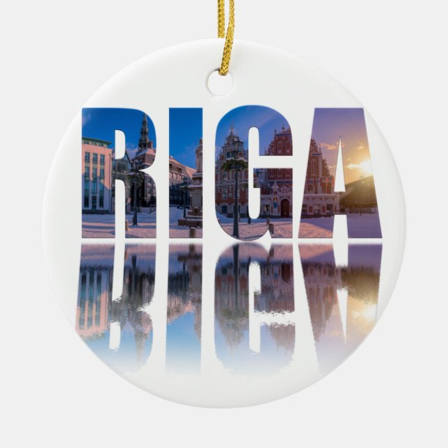 Text of Riga, Latvia Ceramic Tree Decoration (Front)