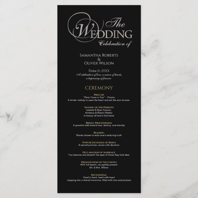 Text Only Minimal Wedding Program Programme (Front)