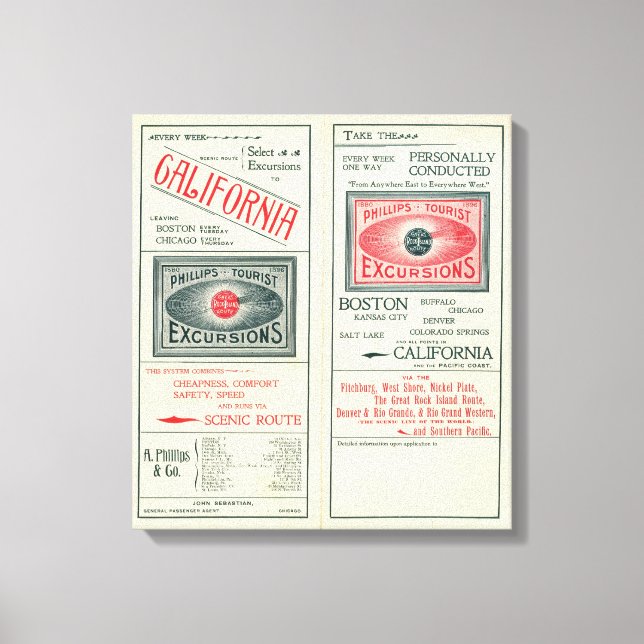 Text Page of Phillips Tourist Excursions Canvas Print (Front)