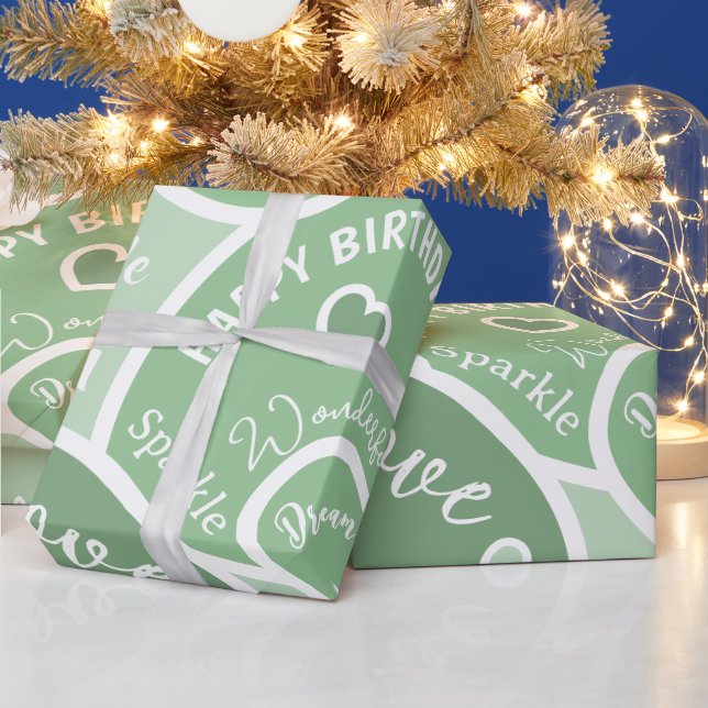  Text Pastel Green Heart Blob Surprises  Wrapping Paper (Holidays)