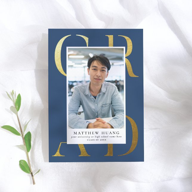 Textbook Gold Navy Blue Type Graduate Announcement (Creator Uploaded)