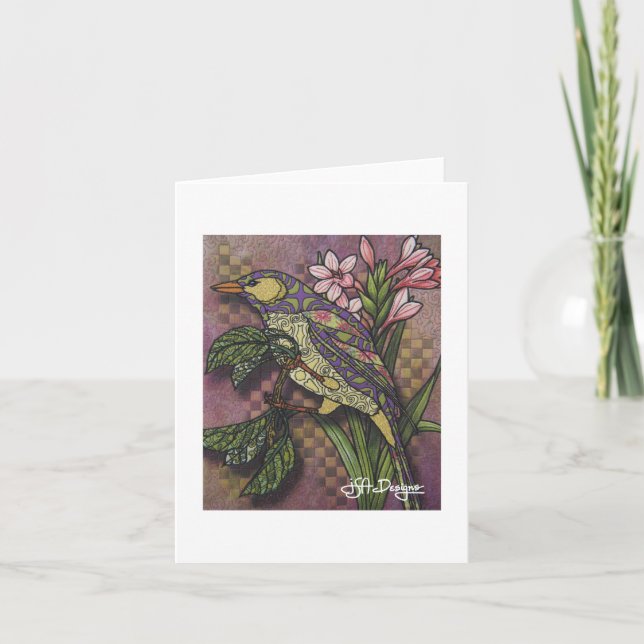 Textile Art Bird Notecard (Front)
