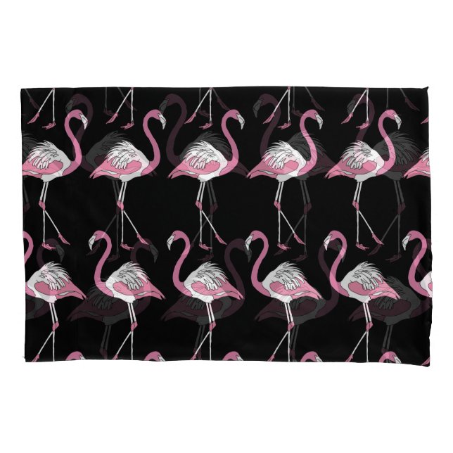 Textile Black Flamingo Background Pattern Pillowcase (Front)