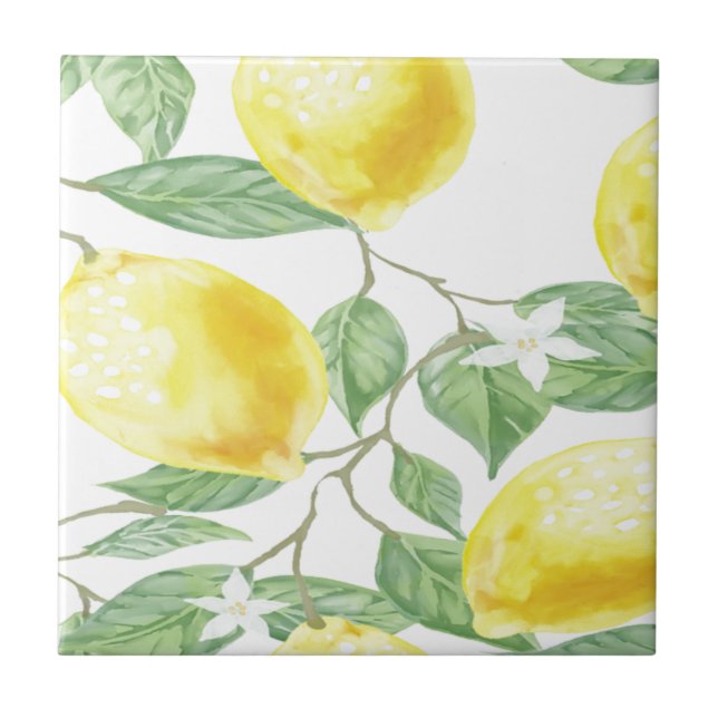 Textile Fabric Leaf Green Yellow Lemon Fruit Tile (Front)
