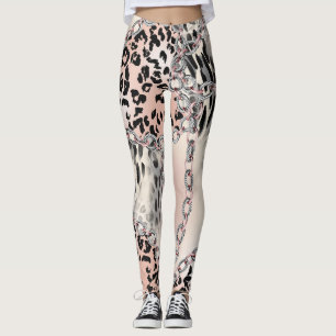 Textile Leopard: Floral Chain Pattern. Leggings