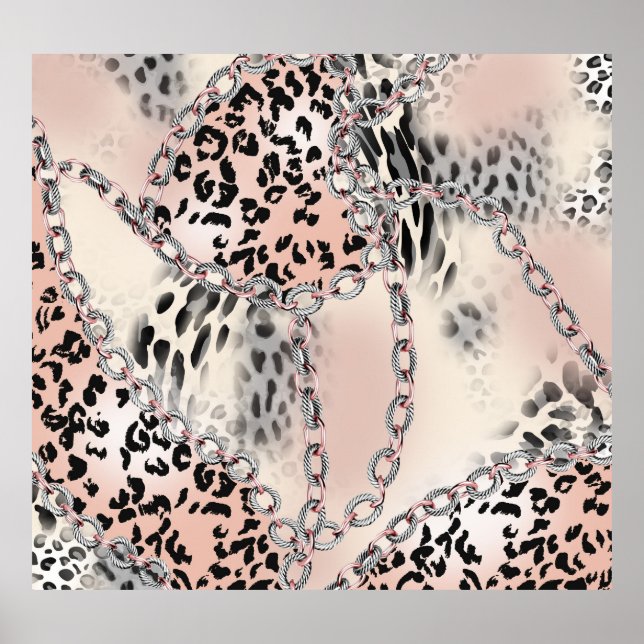 Textile Leopard: Floral Chain Pattern. Poster (Front)