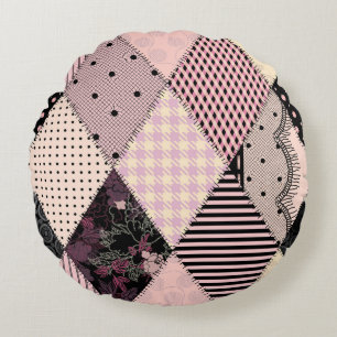Textile Lingerie: Patchwork Vintage Pattern Round Cushion