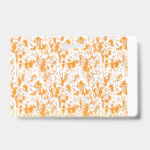 Textile pattern featuring a vibrant orange and gol ID badge