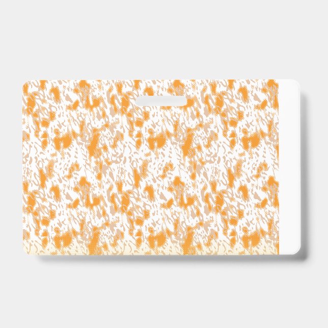 Textile pattern featuring a vibrant orange and gol ID badge (Front)