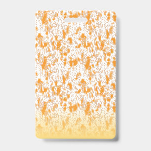 Textile pattern featuring a vibrant orange and gol ID badge