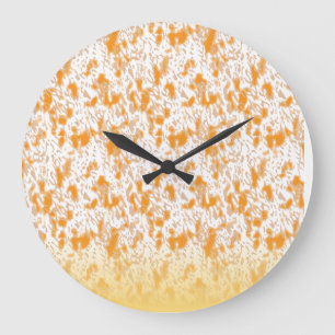 Textile pattern featuring a vibrant orange and gol large clock