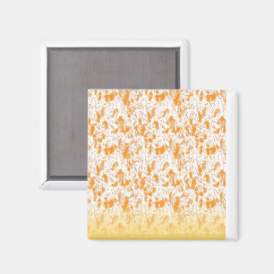 Textile pattern featuring a vibrant orange and gol magnet