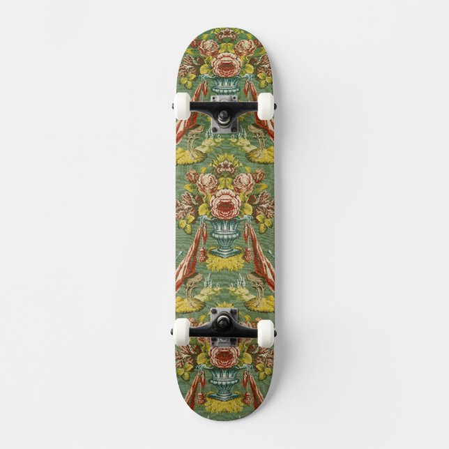 Textile with a repeating floral motif skateboard (Front)