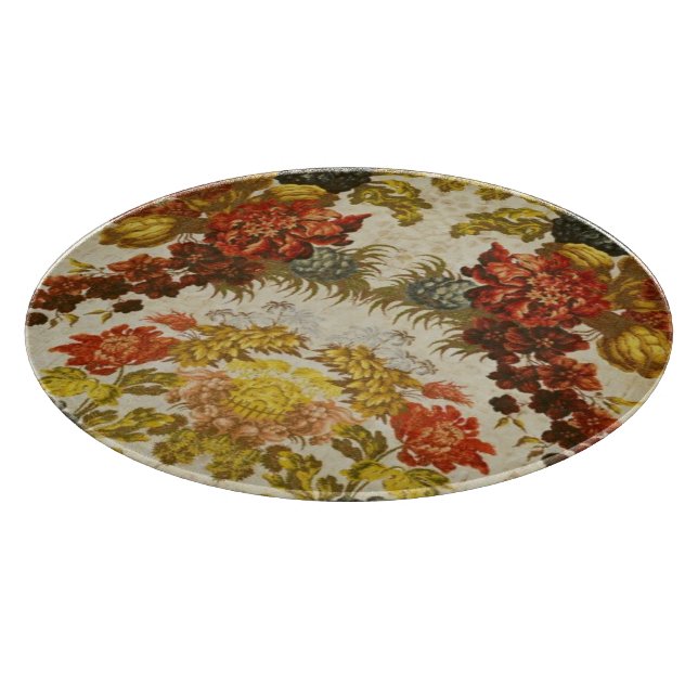 Textile with a repeating floral pattern cutting board (Corner)