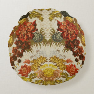 Textile with a repeating floral pattern round cushion