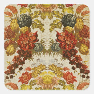 Textile with a repeating floral pattern square sticker