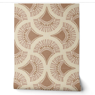 Textural Boho Geometric Sun Fan - Camel Brown Wallpaper
