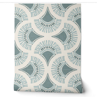 Textural Boho Geometric Sun Fan - Grayish teal Wallpaper