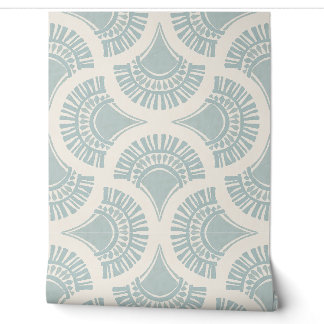 Textural Boho Geometric Sun Fan - Powder Blue Wallpaper
