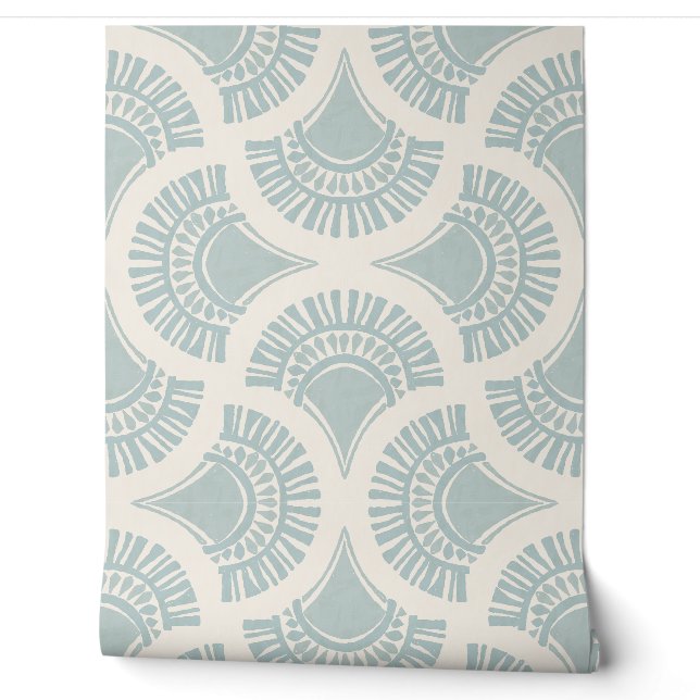 Textural Boho Geometric Sun Fan - Powder Blue Wallpaper (Unrolling)