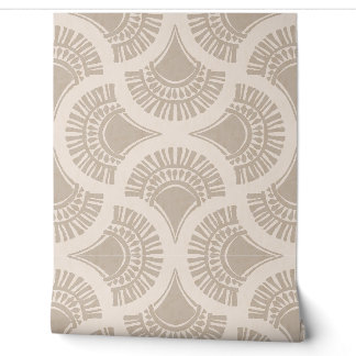 Textural Boho Geometric Sun Fan - Stone And Cream Wallpaper