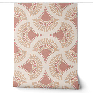 Textural Boho Geometric Sun Fan - Terracotta Wallpaper