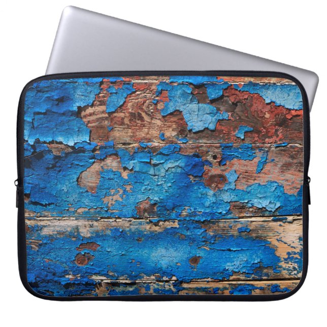 Texture background blue wood laptop sleeve (Front)