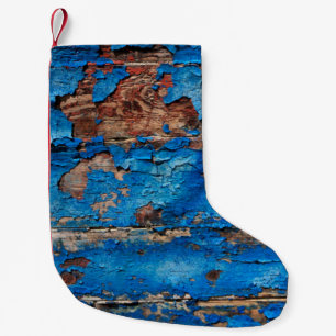 Texture background blue wood small christmas stocking