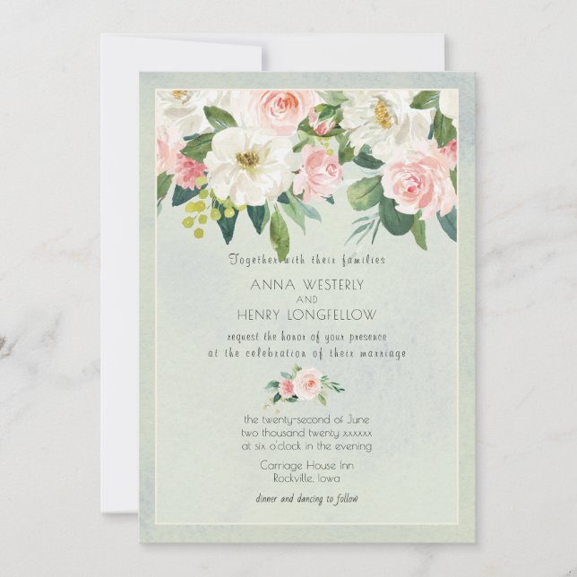 Texture Blush Pink Roses Floral Wedding Invitation (Front)